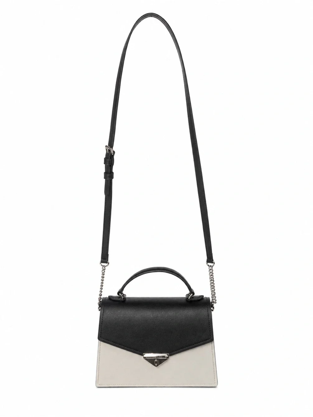 Michael Kors Black and Cream Structured Top-Handle Satchel with crossbody strap